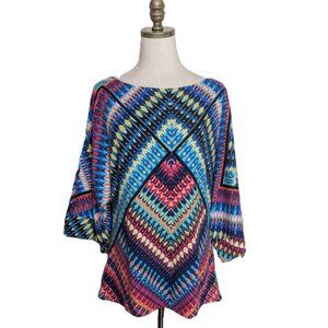 Alberto Makali Sweater Womens Size L Multicolor Abstract 3/4 Dolman Sleeves